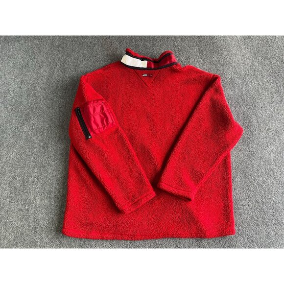 Tommy Jeans Red Sherpa Fleece Pullover Sweater XXL 50% Polyester 50% Acrylic - Picture 3 of 11